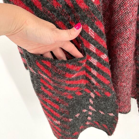 Joseph A. Drape Open Front Cardigan Sweater Large Petite Red Black White - Picture 3 of 6